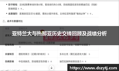 亚特兰大与热那亚历史交锋回顾及战绩分析
